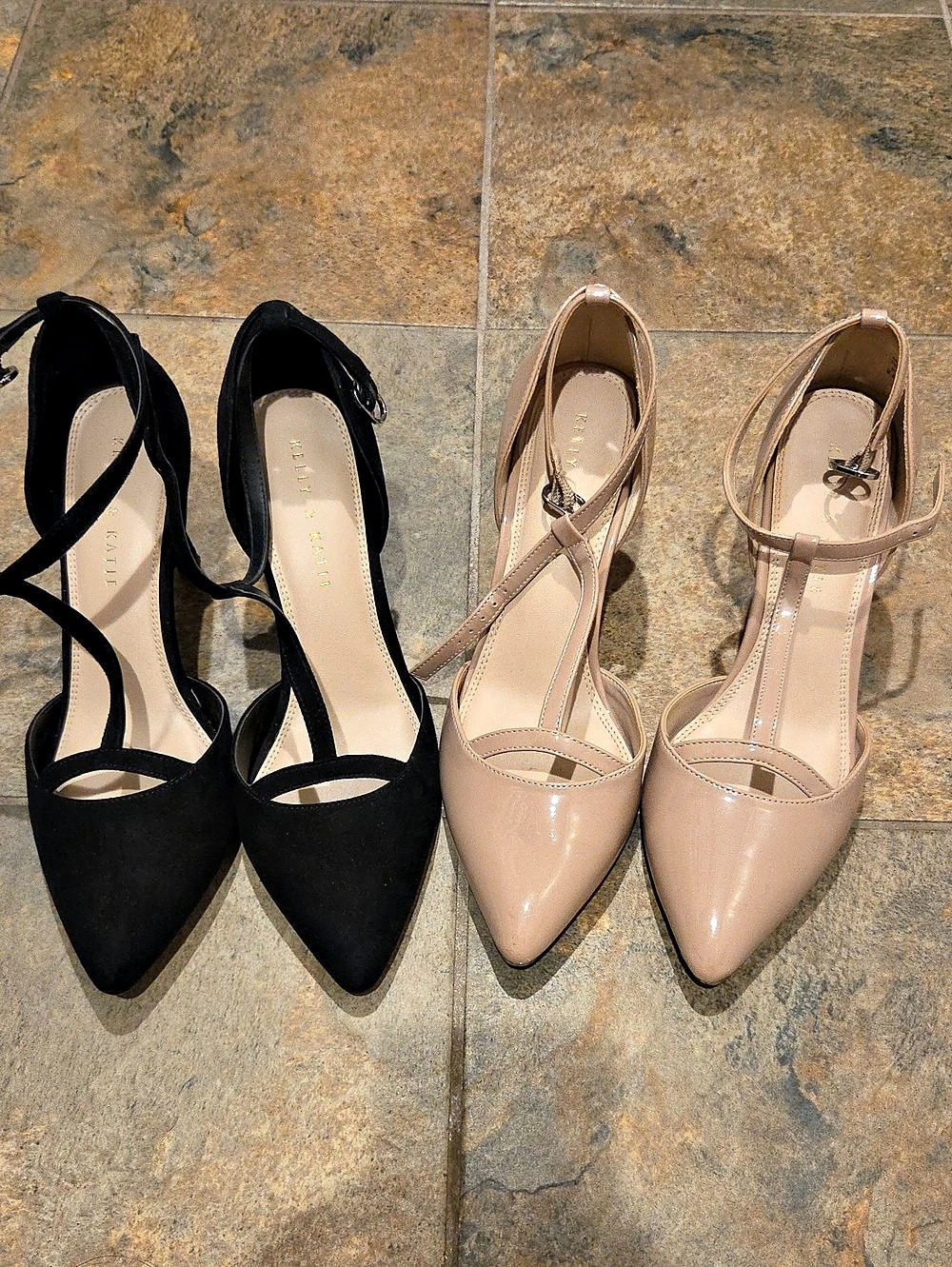 Jessica Simpson Pointed-Toe Ankle-Strap Heels Black & Pink